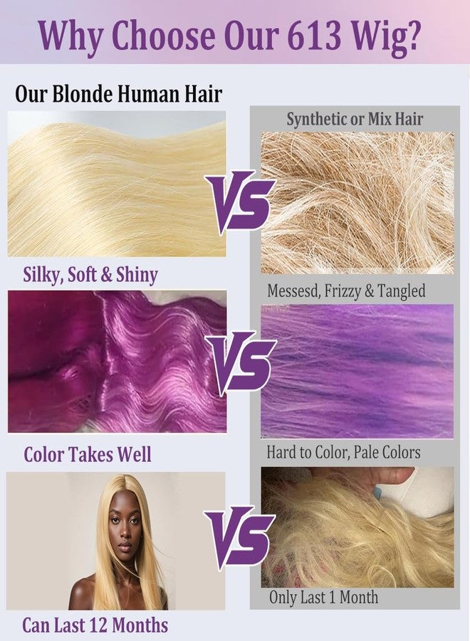 CUTE BEIN 613 13X6 Lace Front Wig Human Hair,200 Density Blonde HD Transparent Lace Front Wigs Glueless 28 Inch, Straight Frontal Wigs Human Hair Pre Plucked Bleached Knots - Image 4